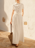Linen-Look Maxi Dress, Button-Front Bodice
